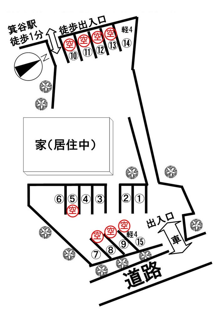 「箕谷パーキング」神戸市北区山田町上谷上字箕ノ谷の賃貸駐車場の区画図です
