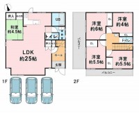 駐車並列３台可（車種による）！　内装リフォーム完了渡し！　　ＬＤＫ約２５帖！